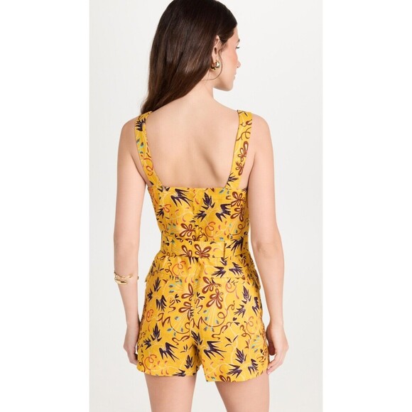 A.L.C. Gilmour Yellow Floral Linen Romper Floral Size 12 NWT Coconut Girl Beach - Picture 2 of 15